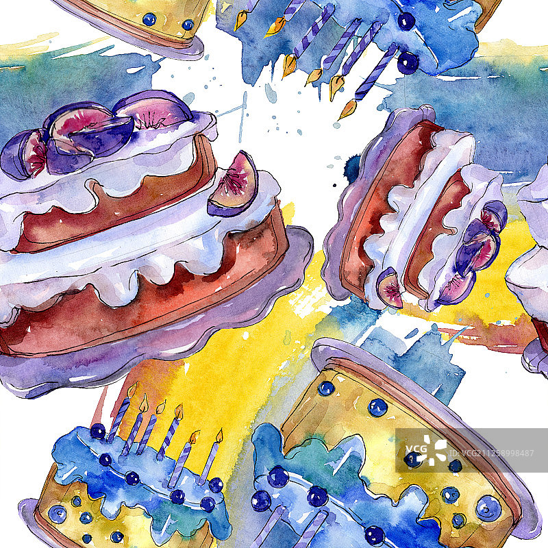 水彩风水果蛋糕甜点插画无缝背景图案图片素材