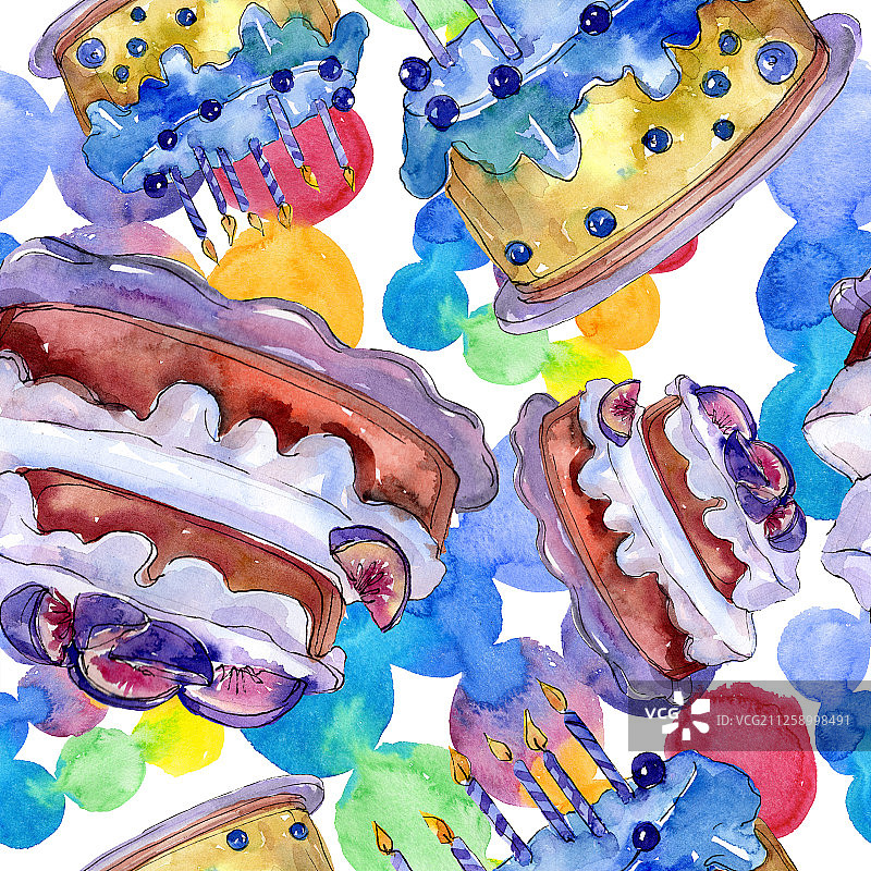 水彩风水果蛋糕甜点插画无缝背景图案图片素材