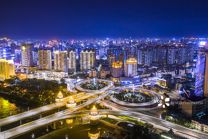 航拍哈尔滨城市夜景图片素材