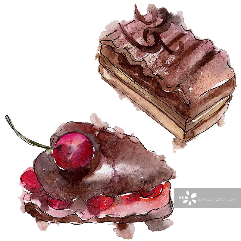 水彩风格的美味水果蛋糕甜点背景插画图片素材