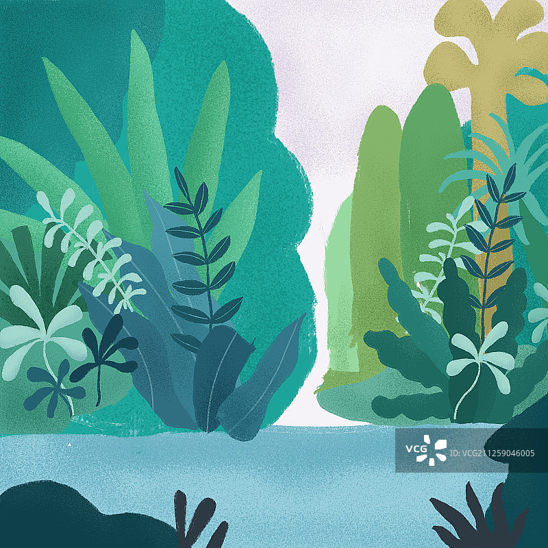 静谧的森林背景插画图片素材