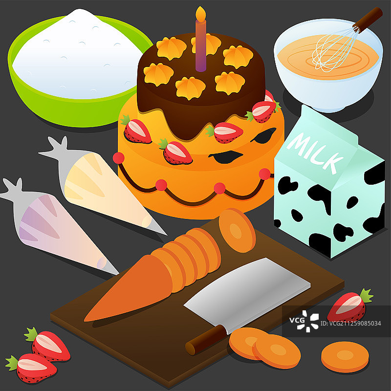 2.5D新鲜食材蛋糕制作图片素材
