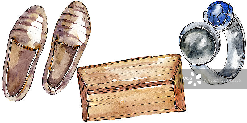 时尚素描魅力插画在水彩风格孤立元素。水彩背景设置。图片素材