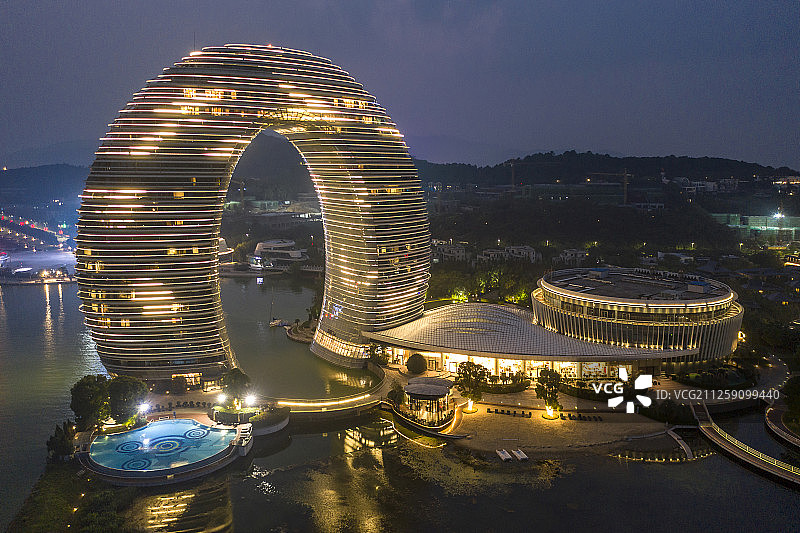 浙江 湖州 太湖旅游度假区 月亮广场 航拍图片素材