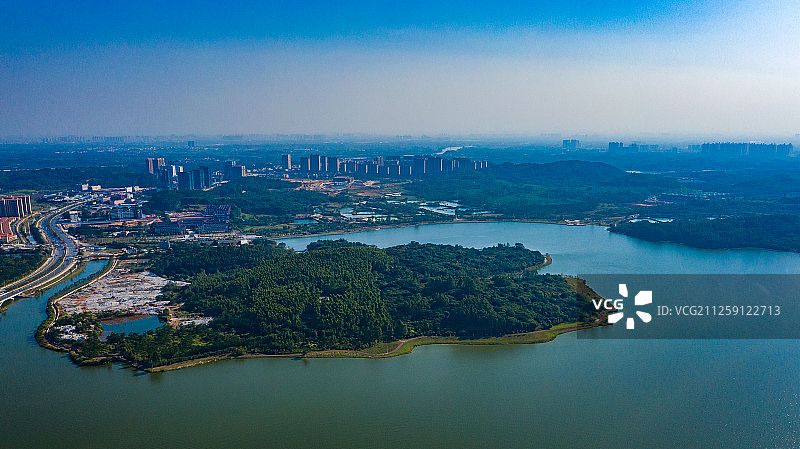 广州增城区挂绿湖航拍图片素材