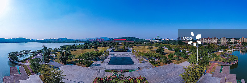 广州增城区挂绿湖航拍全景图片素材