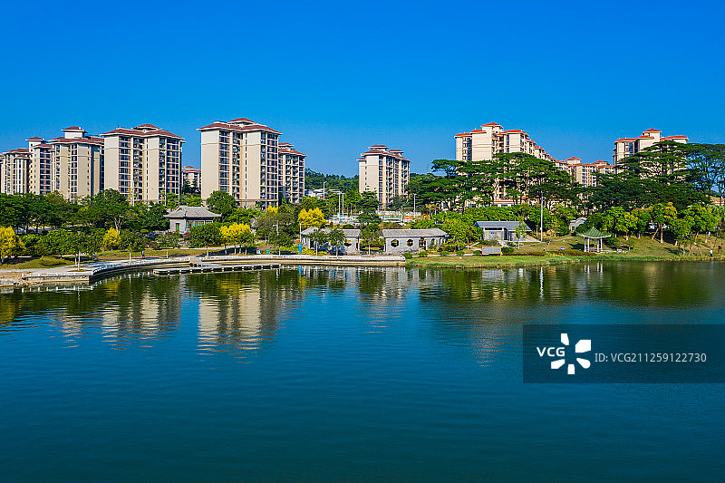 广州增城区挂绿湖航拍图片素材