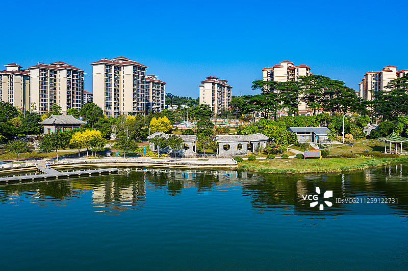 广州增城区挂绿湖航拍图片素材