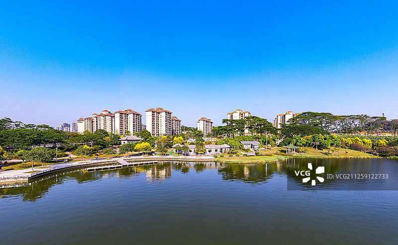 广州增城区挂绿湖航拍图片素材