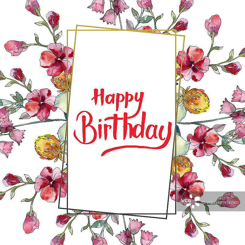 野花印花，植物水彩背景插画，边框装饰方块图片素材