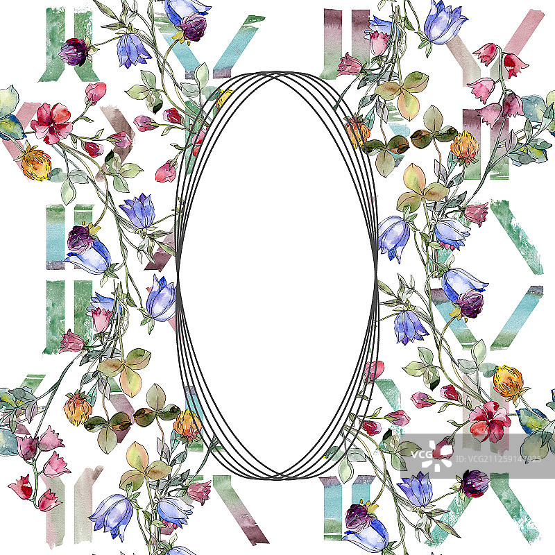 野花印花，植物水彩背景插画，边框装饰方块图片素材