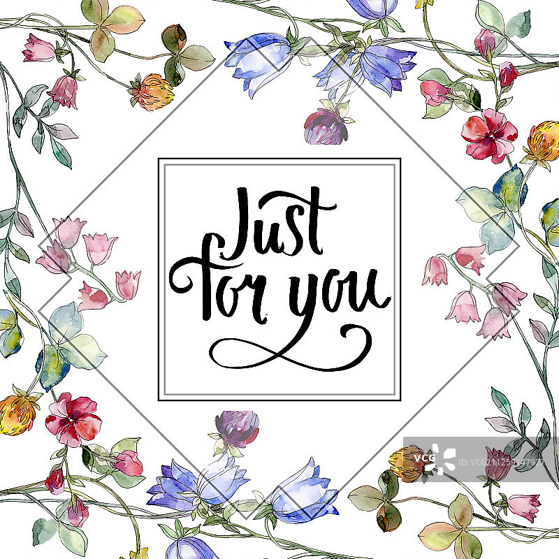 野花印花，植物水彩背景插画，边框装饰方块图片素材