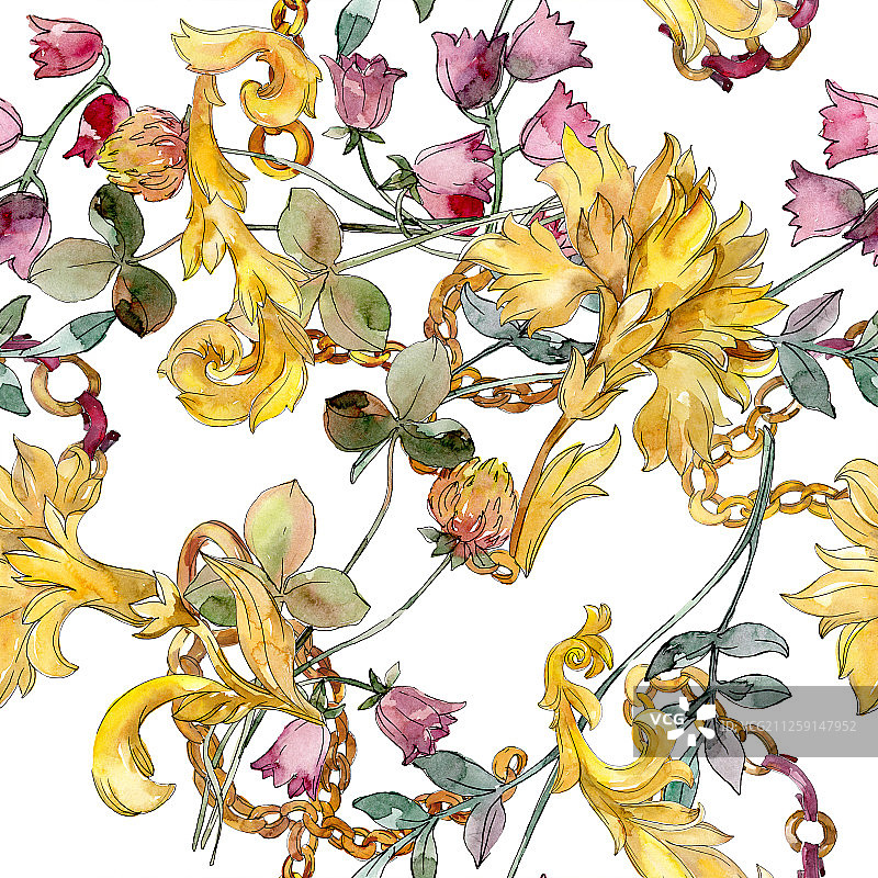 野花印花水彩植物背景图案图片素材