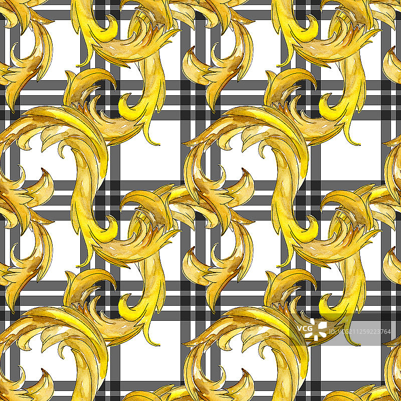 金色花卉字母组合装饰，水彩背景图例集，无缝背景图案图片素材