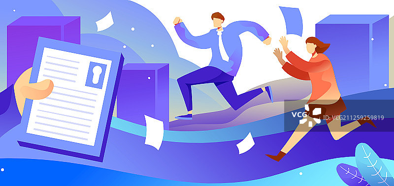 卡通蓝色手绘职场求职白领晋升闪屏海报插画图片素材