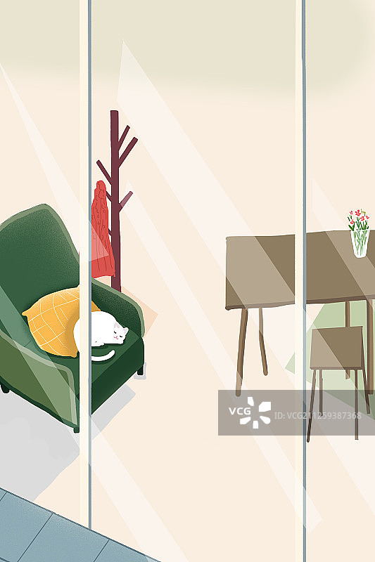 阳台沙发上睡着的猫咪图片素材