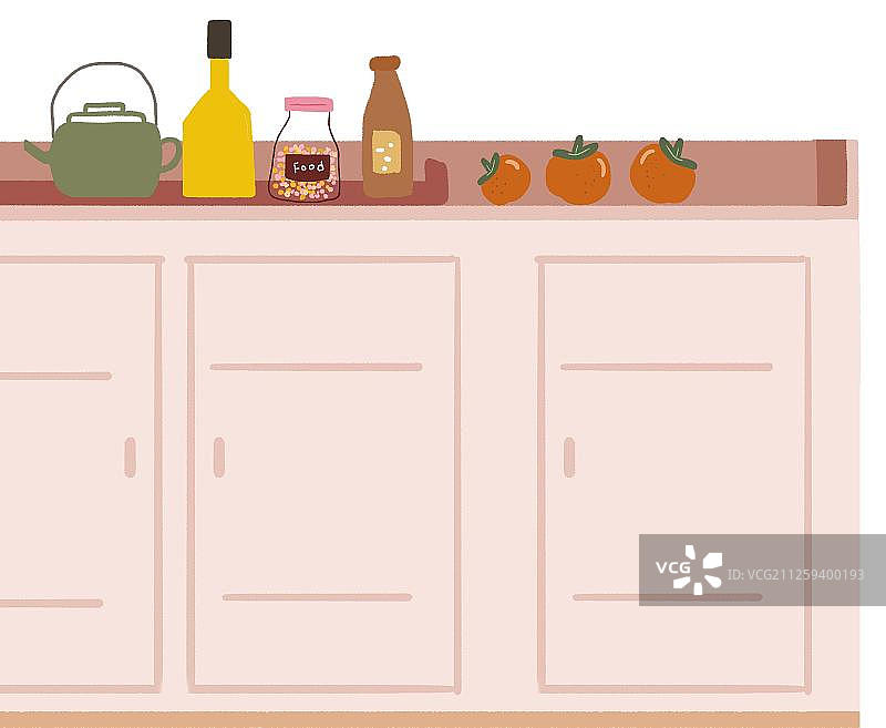 橱柜上的瓶瓶罐罐图片素材