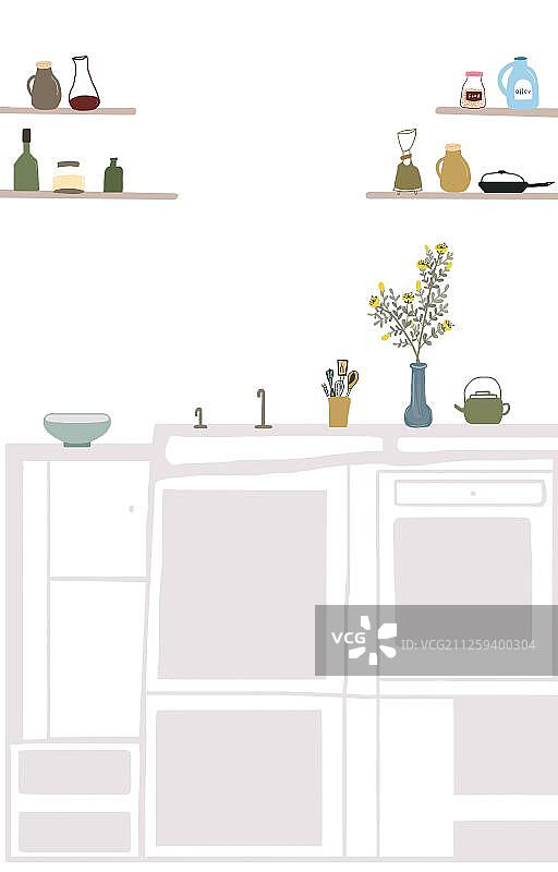 厨房里橱柜上的摆设装饰图片素材