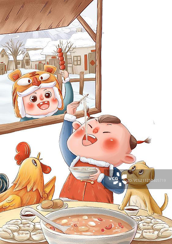 民俗-吃年饭的孩子图片素材