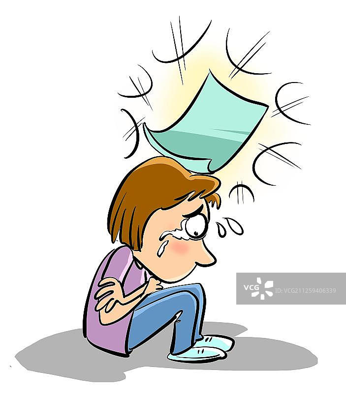 被纸张砸中的女孩图片素材