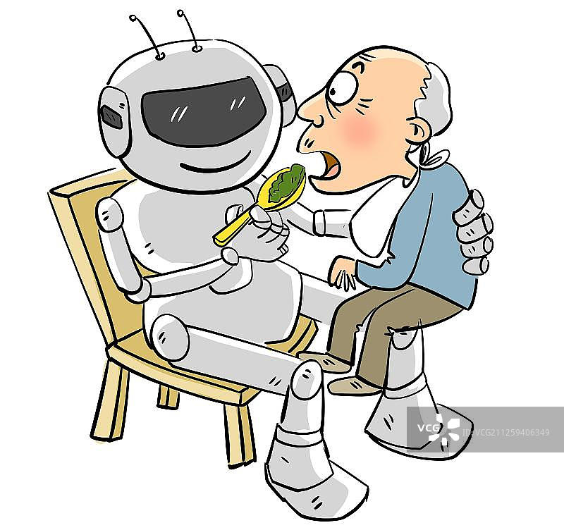 机器人给老人喂饭图片素材