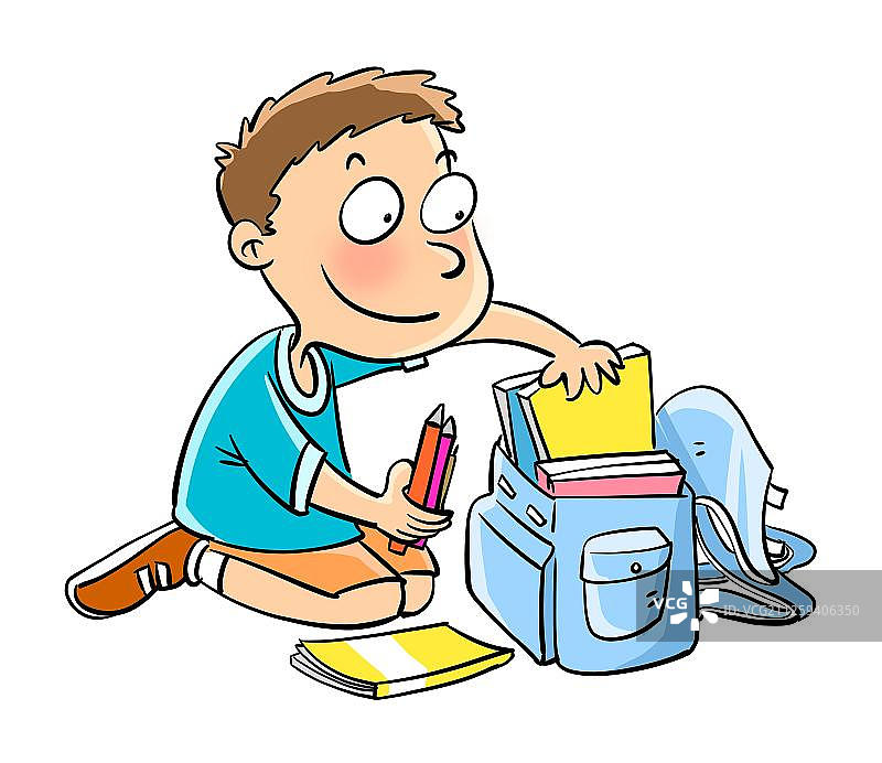 整理书包的小男孩图片素材