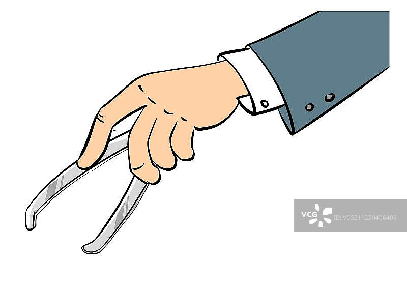 拿着镊子的手图片素材