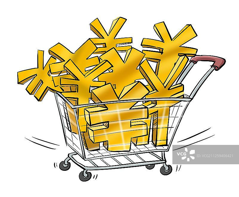 装满金钱的购物车图片素材