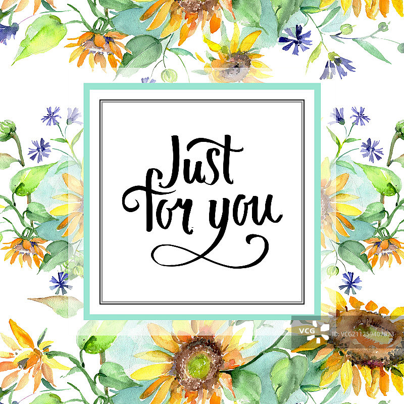 水彩背景下的向日葵花束边框图片素材