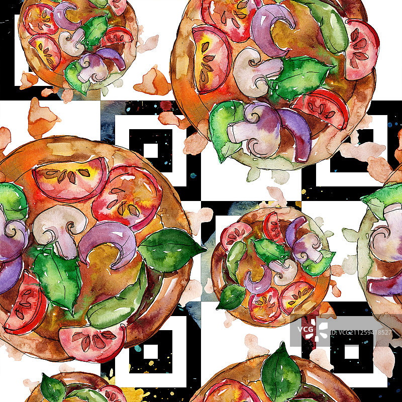 水彩风格的意大利披萨快餐图片素材