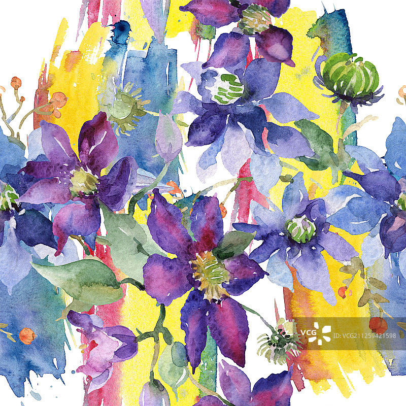 铁线莲花束水彩背景图案图片素材