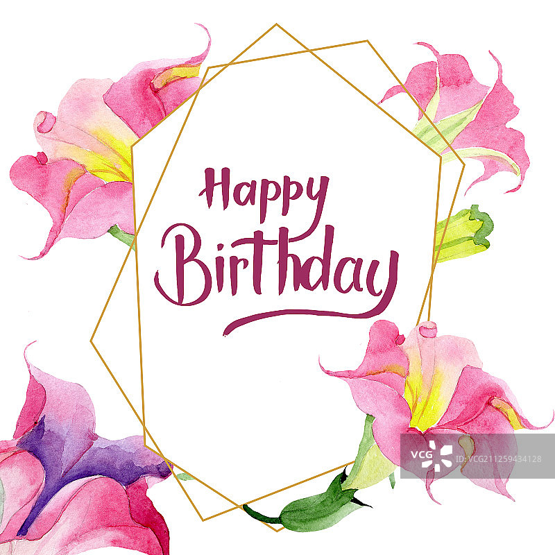 粉色曼陀罗花卉植物水彩背景插画边框装饰方块图片素材