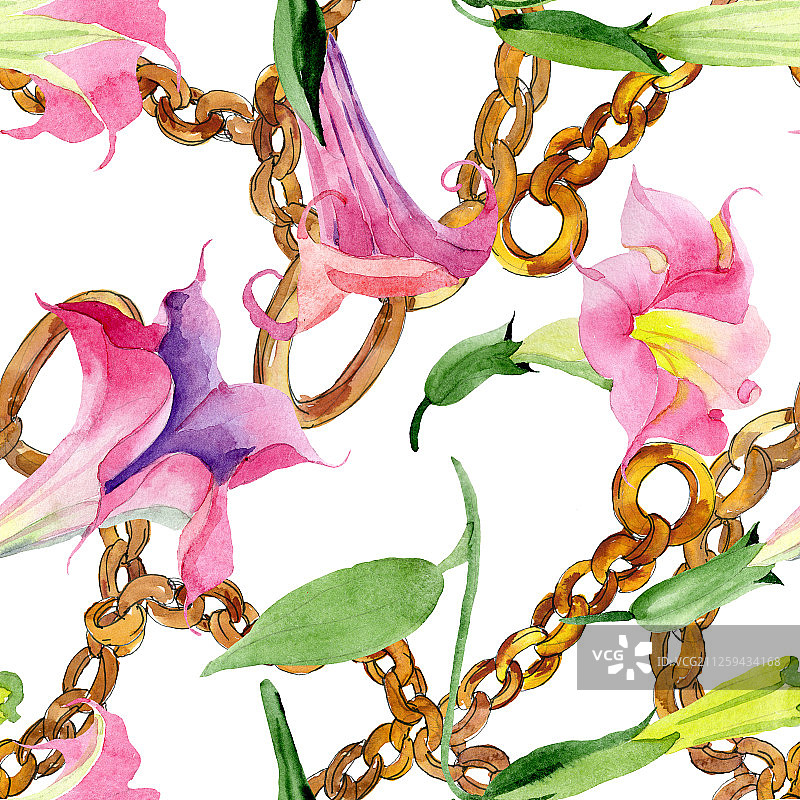 粉色曼陀罗花卉植物花卉。水彩背景图集。无缝背景图案。图片素材