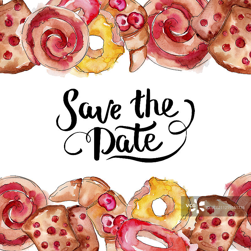 水彩风格美味包子美食插画，方形边框图片素材