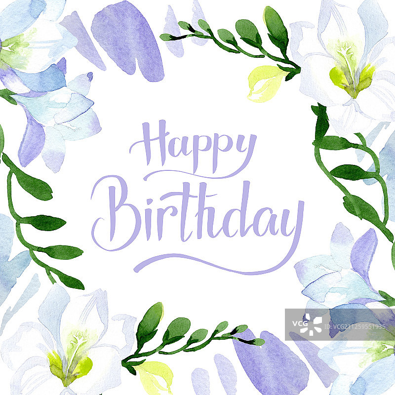 白色小苍兰水彩花卉边框图片素材