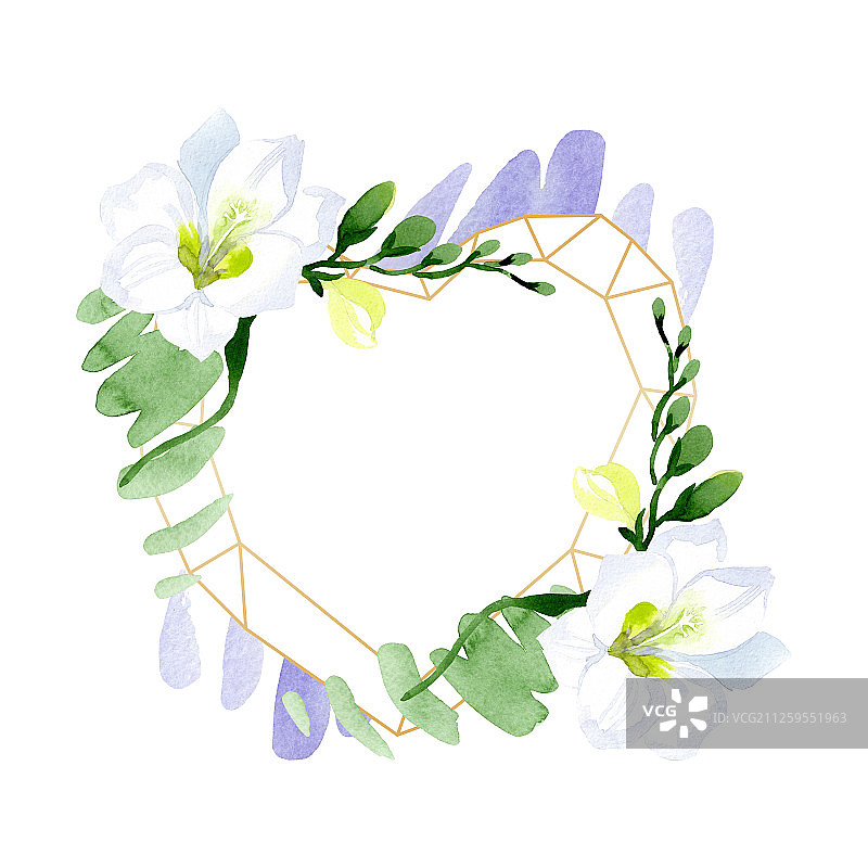 白色小苍兰水彩花卉边框图片素材