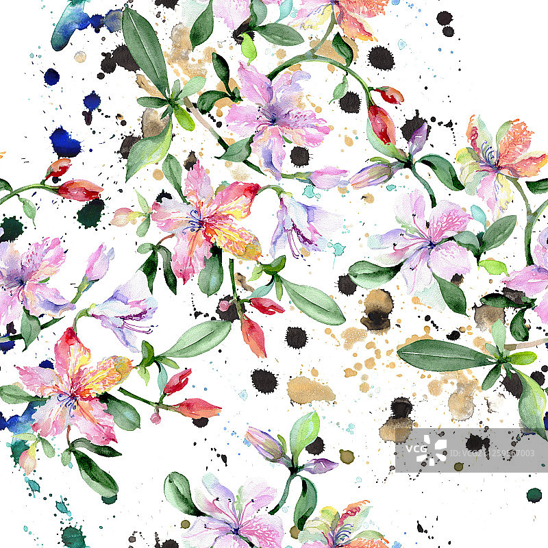 紫罗兰六出花花束水彩插画图案无缝背景图片素材