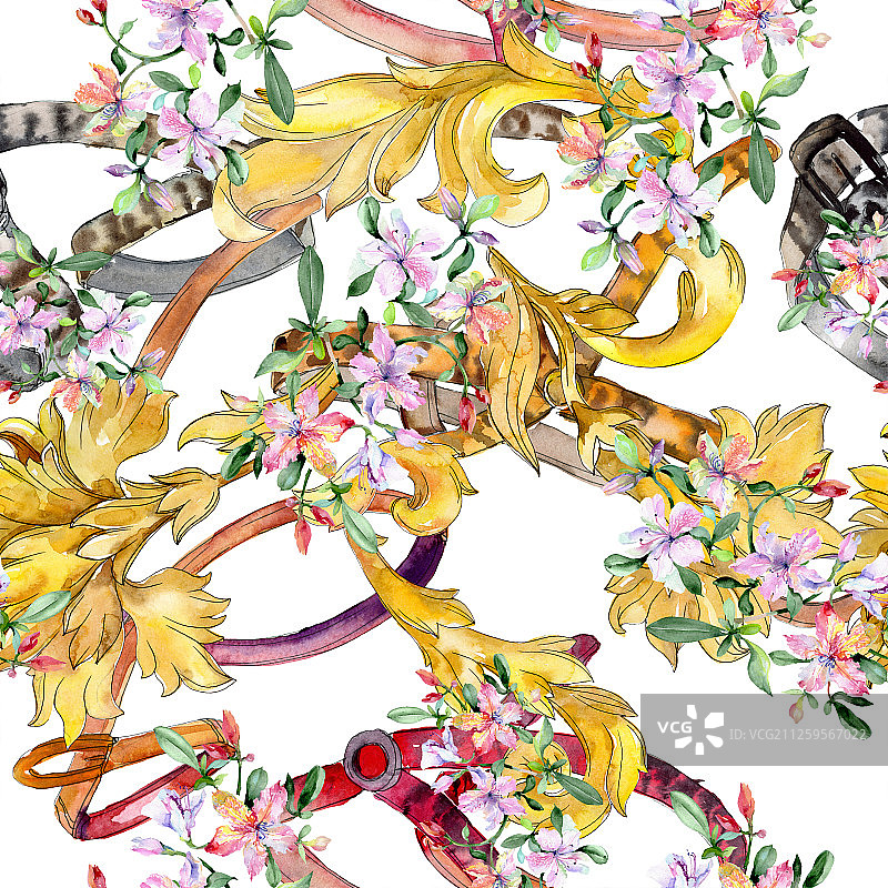 紫罗兰六出花花束水彩插画图案无缝背景图片素材