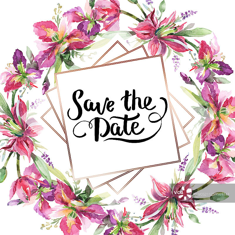 鸢尾花水彩花卉背景边框图片素材