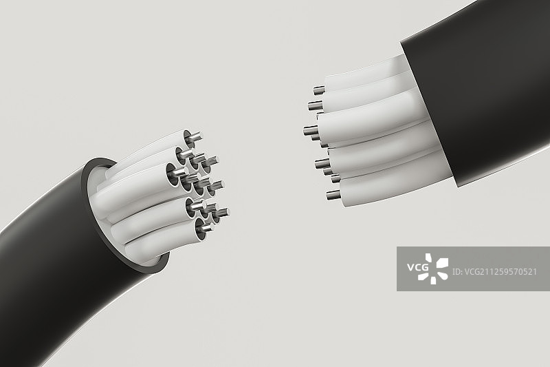 多芯线电缆互联概念图 三维渲染图片素材