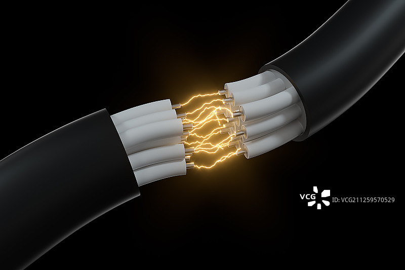 多芯线电缆互联概念图 三维渲染图片素材