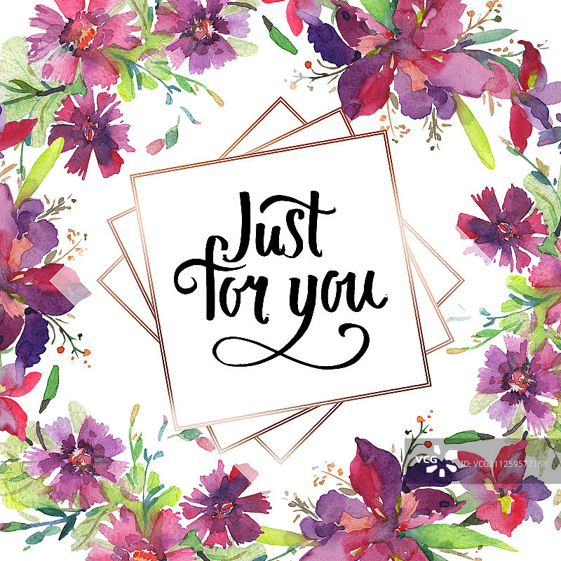 花束，植物花。水彩背景插图集。边框装饰方形。图片素材