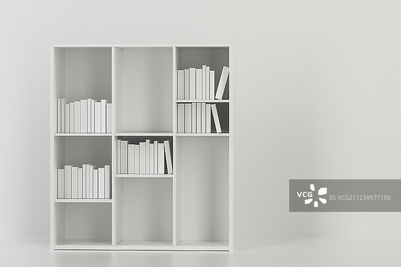 简约风格书橱与空房间 三维渲染图片素材