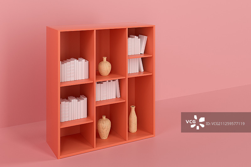 简约风格书橱与空房间 三维渲染图片素材