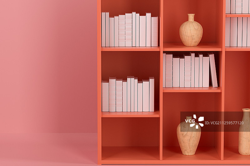 简约风格书橱与空房间 三维渲染图片素材
