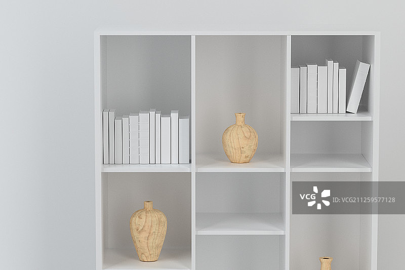 简约风格书橱与空房间 三维渲染图片素材