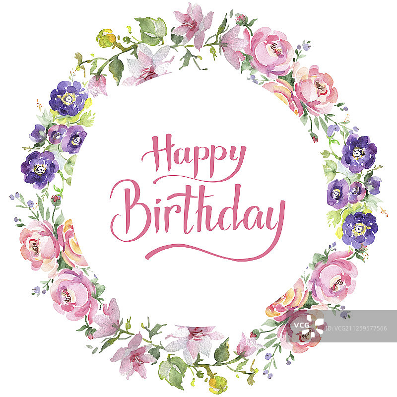 花束，植物花。水彩背景插图集。边框装饰方形。图片素材