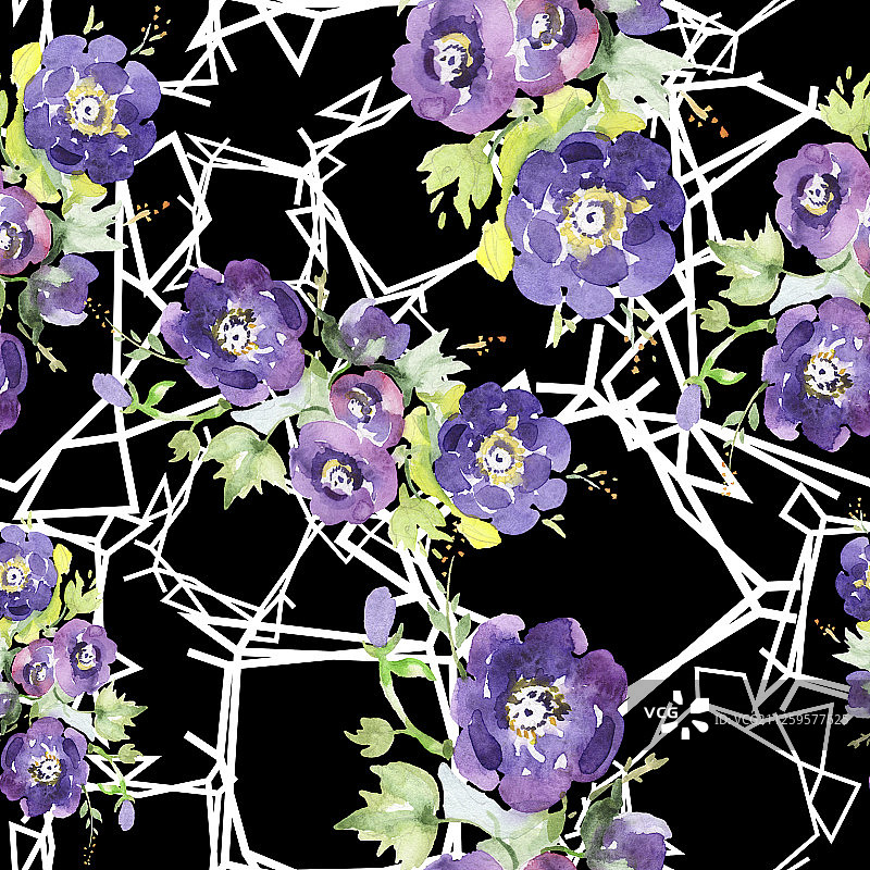 花束，植物花。水彩背景插图集。无缝的背景图案。图片素材