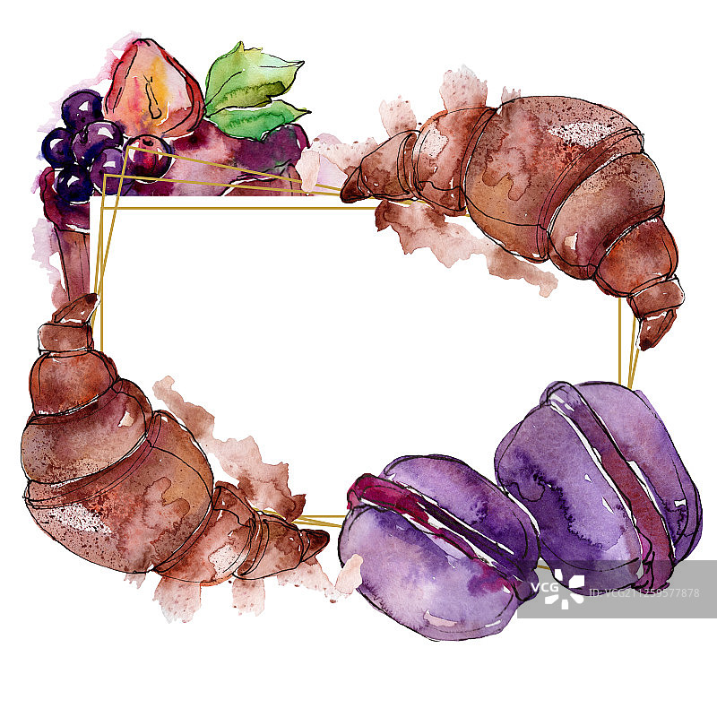水彩风格的美味甜点，水彩背景插图，边框装饰方块图片素材