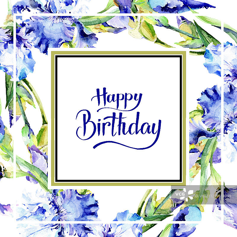 紫色鸢尾花卉植物水彩背景边框图片素材